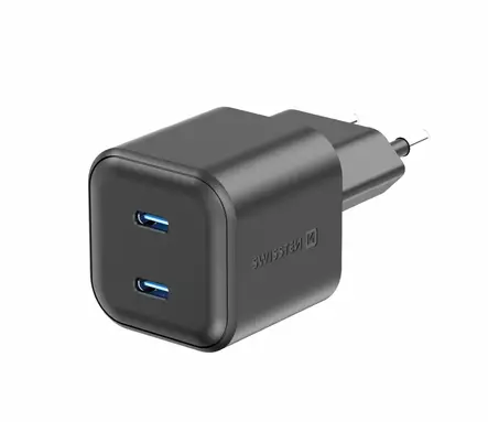 Swissten GaN 2xUSB-C 20W -laturi, musta - Nätladdare - 8595217487192 - 1