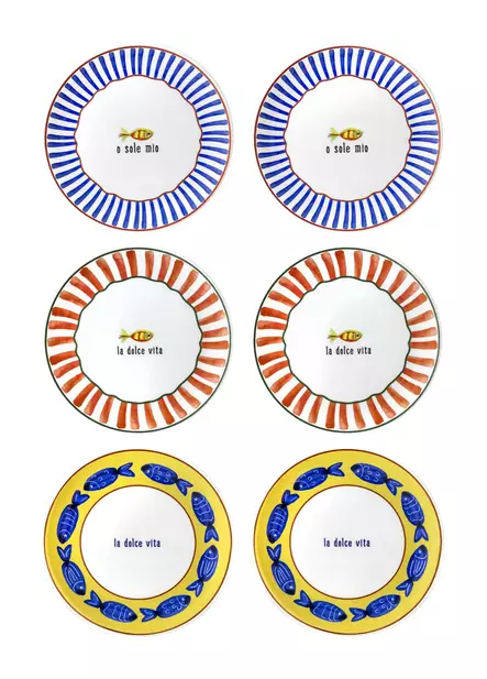 Keramiskt set med desserttallrikar (6 st), blå, 19 x 19 x 2 cm, hållbar, stilren - Tallrikar - 8684283616572 - 1