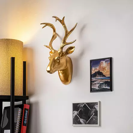 Väggdekor Wallity Bust of Deer Guld Polyester 26x38x17 cm - Dekorationer, prydnadsföremål - 8683743851942 - 2