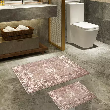 Badrumsmatta Set Mijölnir Puderrosa 100% Polyester Halkfri Antibakteriell 50x60 cm & 60x100 cm - Badrumsmattor och våtrumsmattor - 8683342421362 - 2