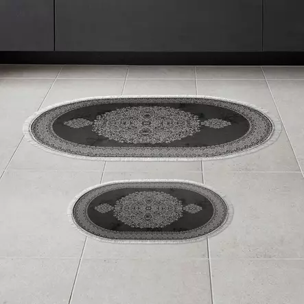 Badrumsmatta Set Mijölnir Svart Halkfri Antibakteriell Polyester 50x60 cm & 60x100 cm - Badrumsmattor och våtrumsmattor - 8683342421102 - 2