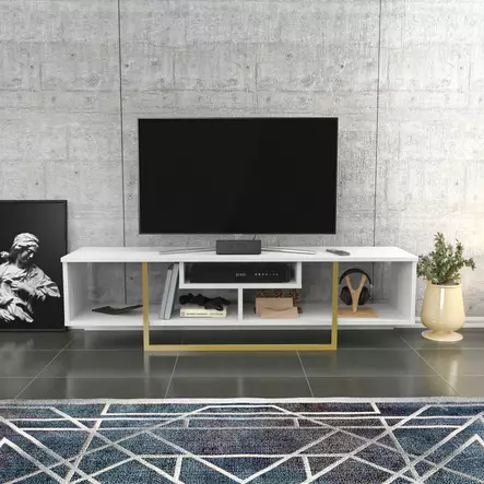TV-bänk Hanah Home Asal 150 Vit Guld Spånskiva 150x35,2x40 cm - TV-bänkar - 8683743121052 - 2