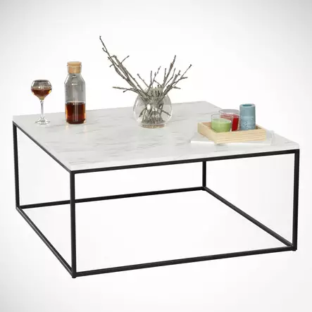 Soffbord Hanah Home Poly Marmo Vit Svart Spånskiva 75x43x75 cm - Soffor - 8681875560022 - 1