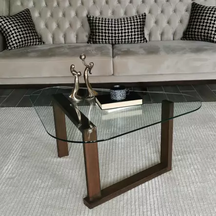 Soffbord Hanah Home S302 Valnöt Massivt Trä Härdat Glas 96x41x81 cm - Soffor - 8682870558502 - 2
