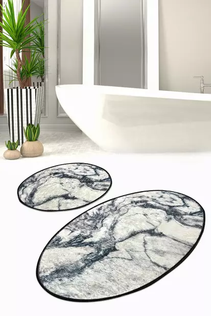 Badrumsmatta Set Mijölnir Flerfärgad 100% Polyester Antibakteriell Halkfri Maskintvättbar 50x60 cm & 60x100 cm - Badrumsmattor och våtrumsmattor - 8681875666342 - 2