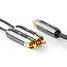 Subwoofer Kabel | RCA Hane | 2x RCA Hane | Guldplaterad | 3.00 m | Rund | 4.5 mm | Grå / Grått Med Metall | Kartong med täckt fönster - Ljudkablar - 5412810324422 - 6