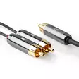 Subwoofer Kabel | RCA Hane | 2x RCA Hane | Guldplaterad | 3.00 m | Rund | 4.5 mm | Grå / Grått Med Metall | Kartong med täckt fönster - Ljudkablar - 5412810324422 - 45