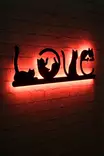 Dekorativ Led Väggdekor Wallity Cat Love Röd MDF 70x22 cm - Ljussmycken och ljusfigurer - 8682870904552 - 3