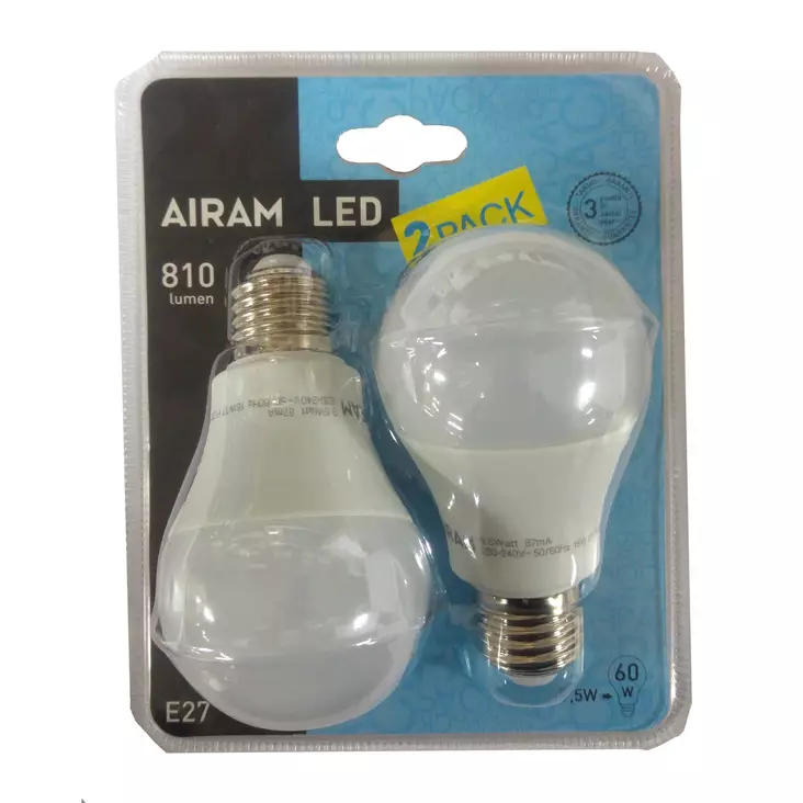 Airam LED normallampa 9,5W E27 2 st - Lampor och lysrör - 6435200214942 - 1