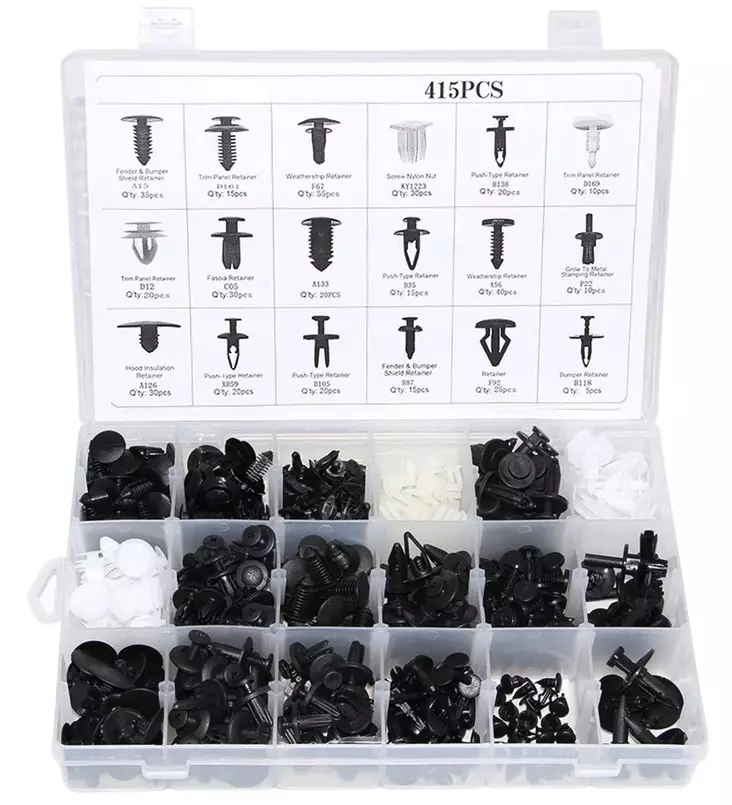Auton verhoilukiinnikkeet 415 osaa 180 erilaista - Kaross- och klädselfästen - 6438014228532 - 1