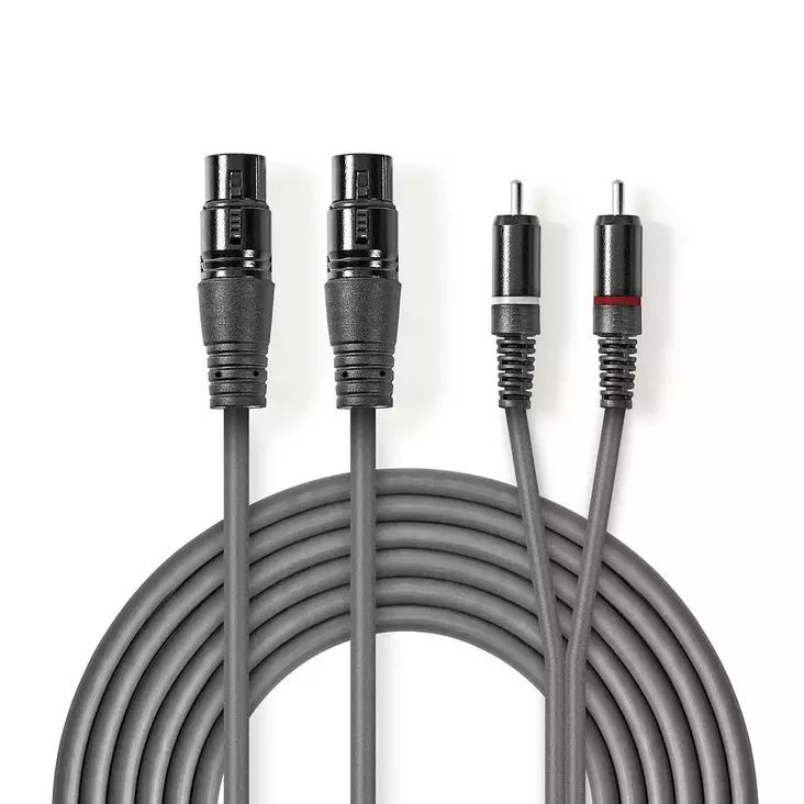 Balanserad ljudkabel | 2x XLR 3-Pin Hona | 2x RCA Hane | Nickelplaterad | 3.00 m | Rund | PVC | Mörkgrå | Kartonghylsa - Ljudkablar - 5412810295852 - 1