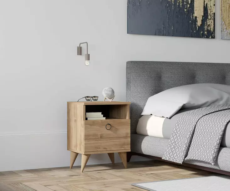 Sängbord Hanah Home Barlo Valnöt Spånskiva 40x50x40 cm - Nattduksbord - 8681875809312 - 1