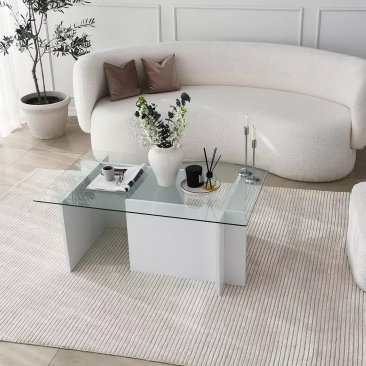 Soffbord Hanah Home Escape Vit Härdat Glas Spånskiva 105x40x65 cm - Soffbord - 8683342949712 - 1