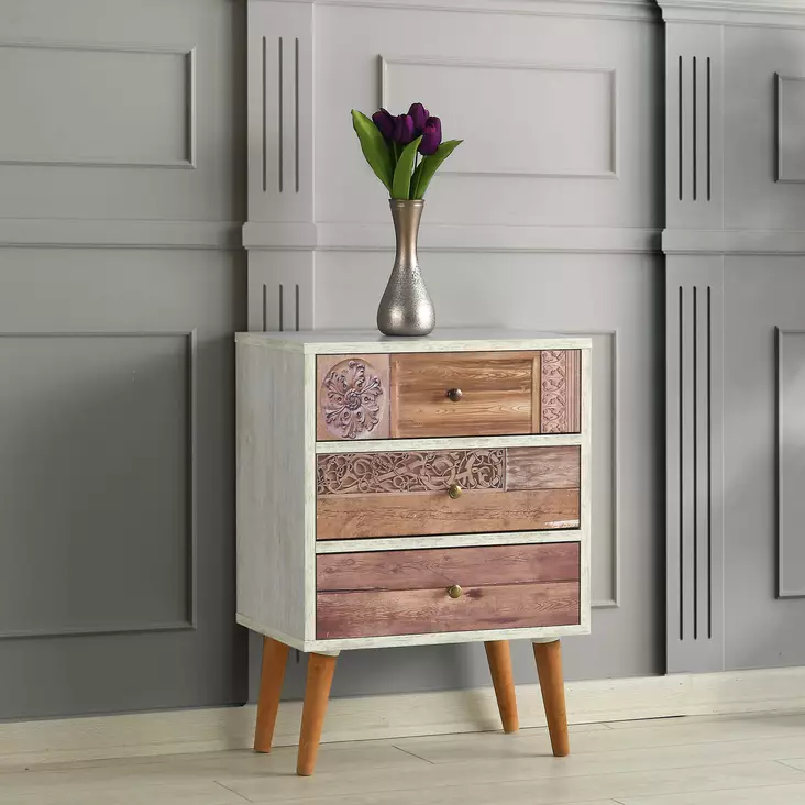 Byrå Hanah Home Liza Vit Valnöt Spånskiva 50x68x35 cm - Byråer och skåp - 8681875742992 - 1