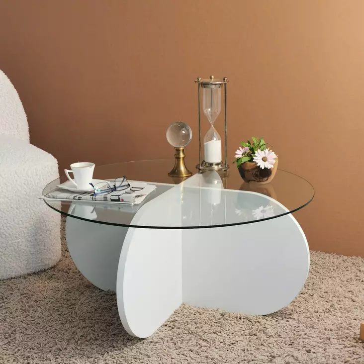 Soffbord Hanah Home Bubble Vit Härdat Glas Spånskiva 75x35x75 cm - Soffbord - 8683342746892 - 1