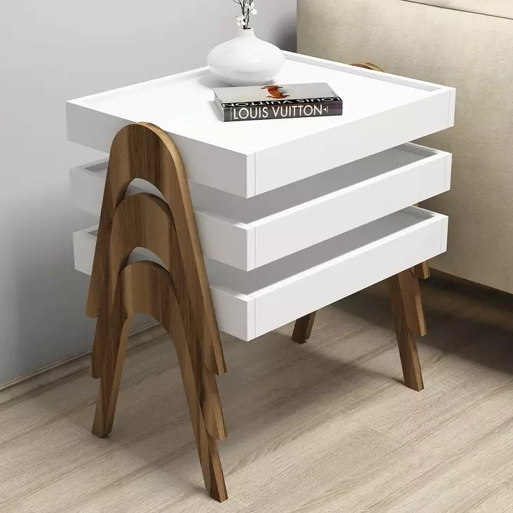 Nästbord Hanah Home Roma Valnöt Vit Spånskiva 53,6x64x40 cm - Bord - 8681875184112 - 1