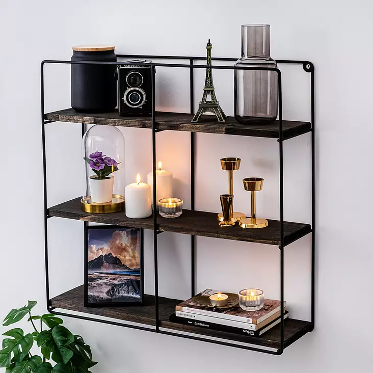 Vägghylla Hanah Home Sunflower Svart Valnöt Massivträ Metall 60x60x15 cm - Klädhängare - 8682870703162 - 1