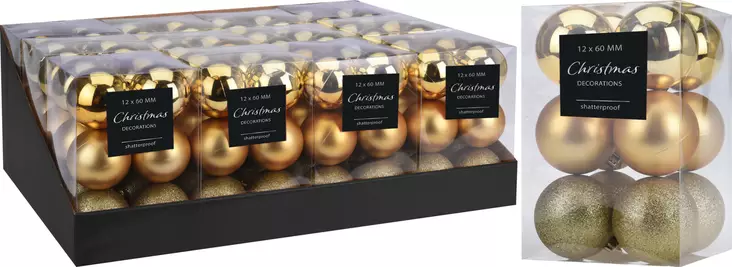 Kuusenpallot 12 kpl kulta - Juldekorationer och textilier - 8719202605082 - 1