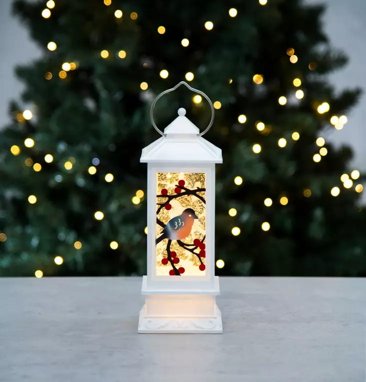 Lumisadevalolyhty punatulkku valkoinen - Dekorationsljus - 6410413106772 - 1