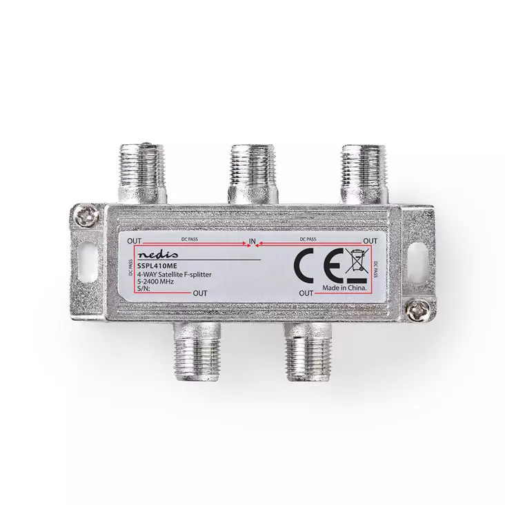 Satellite Splitter | 5 - 2400 MHz | 11.5 dB | Antal ingångar: 1 | Antal utgångar: 4 | Impedans: 75 Ohm | Zinc | Silver - Tillbehör - 5412810298372 - 1