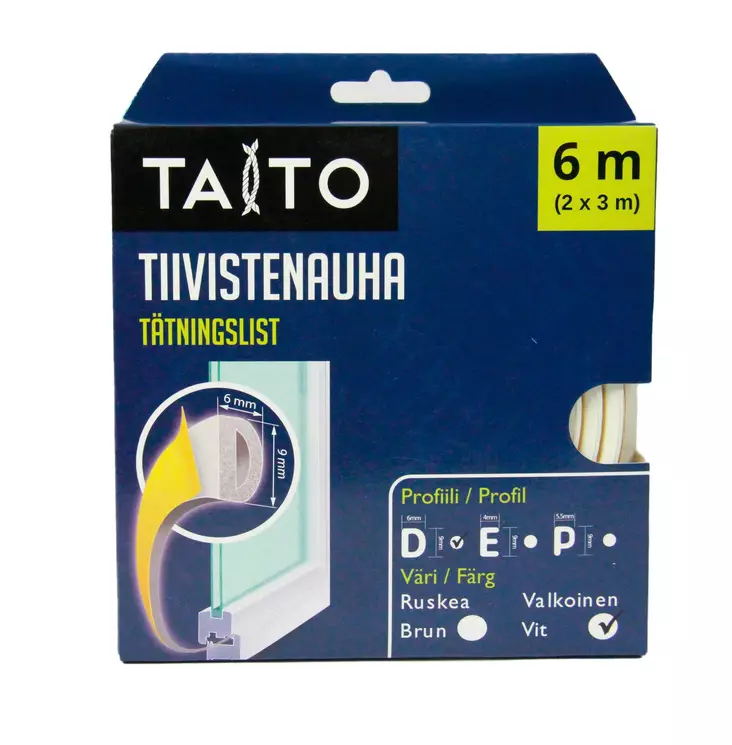 Tiivistenauha D valkoinen 2x3 m Taito - Fönster- och dörrtätningar - 6416096205702 - 1