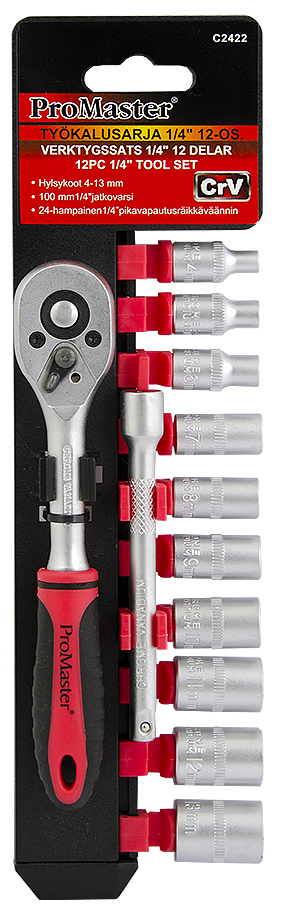 Verktygssats 1/4" 12 delar - Hylsor och hylsats - 6420286824222 - 1