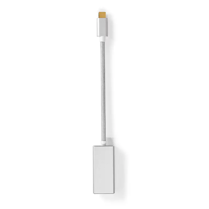 USB-C Adapter | USB 3.2 Gen 1 | USB-C Hane | Mini DisplayPort Hona | 0.20 m | Rund | Guldplaterad | Flätad / Nylon | Silver | Kartong med täckt fönster - Dator och nätverk - 5412810331772 - 1