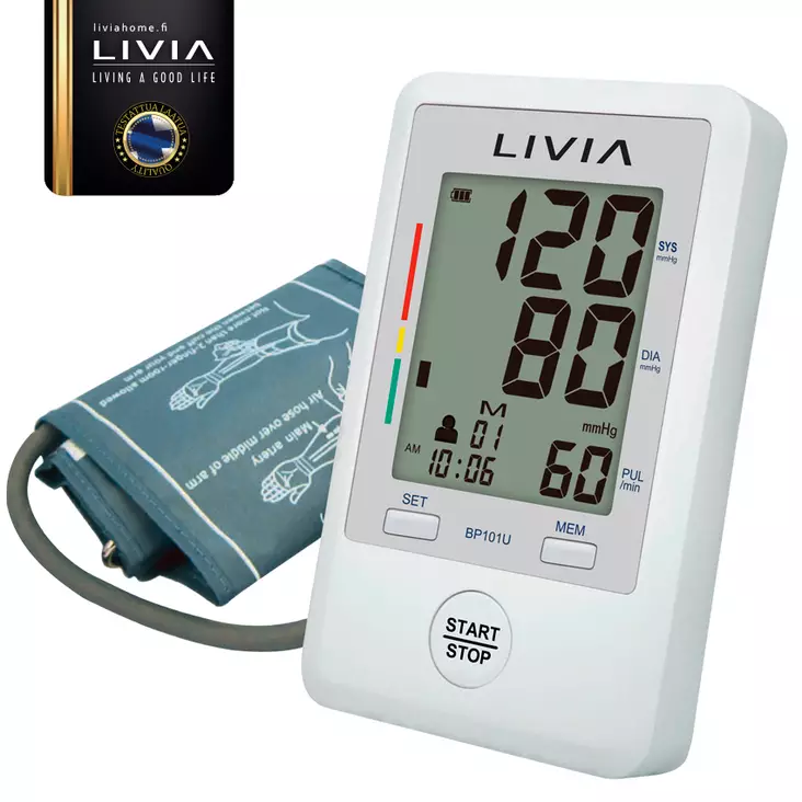 Verenpainemittari k=C3=A4siv. lvpm101 Livia p=C3=A4=C3=A4kuva=20 - Blodtrycks- och febertermometrar - 6438151017242 - 1