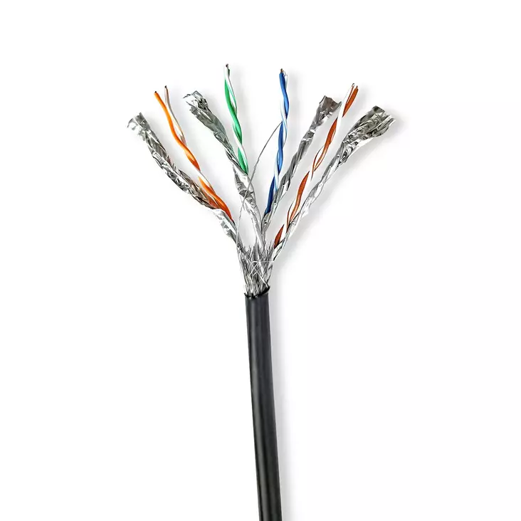 CAT7 nätverkskabel rulle | Solid | S/FTP | Koppar | 100 m | Utomhus | Rund | PE | Svart | Dragkorg - Dator och nätverk - 5412810402052 - 10