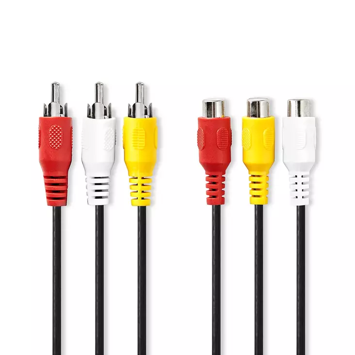 Komposit videokabel | 3x RCA Hane | 3x RCA Hona | Nickelplaterad | 480p | 2.00 m | Rund | PVC | Svart | Label - Nedis produkter - 5412810426652 - 1