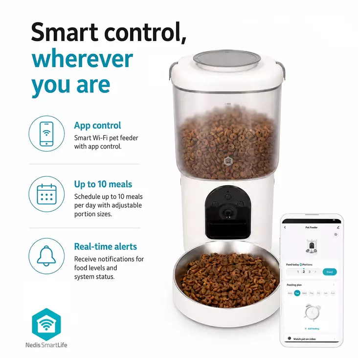 SmartLife Dispenser för husdjursfoder | Automatisk hund- och kattmatare | Wi-Fi | 4.5 l | Android / IOS - Nedis produkter - 5412810481422 - 1