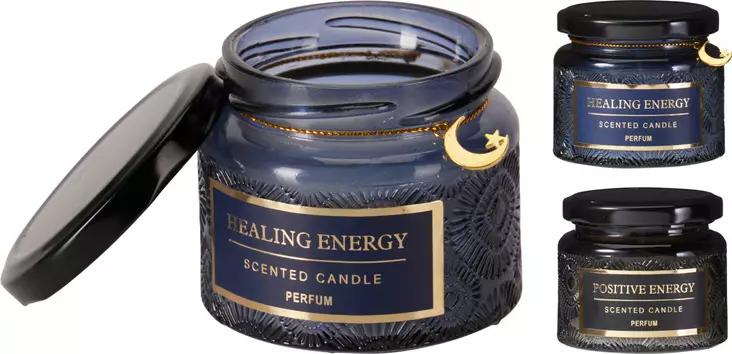 Doftljus i glasburk med metallock och dekoration – lyxig atmosfär och positiv energi - Ljus och lyktor - 8721037558662 - 1