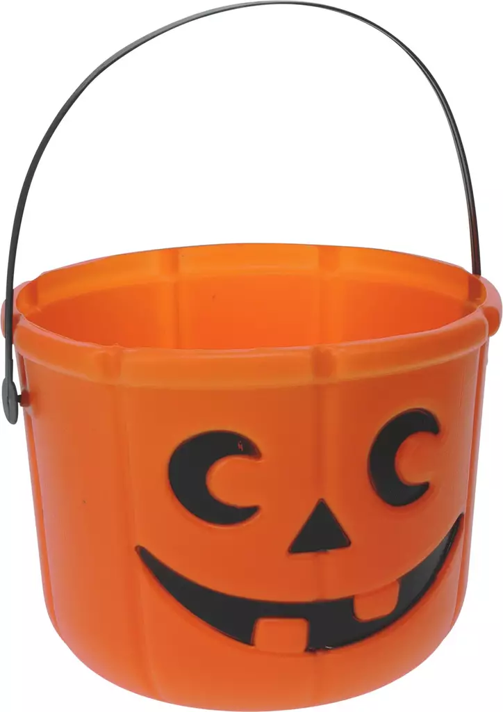 Halloween pumpahink orange 18x14cm lätt plast svart handtag barnens godiskorg för fest - Festdekorationer - 8721037605472 - 1