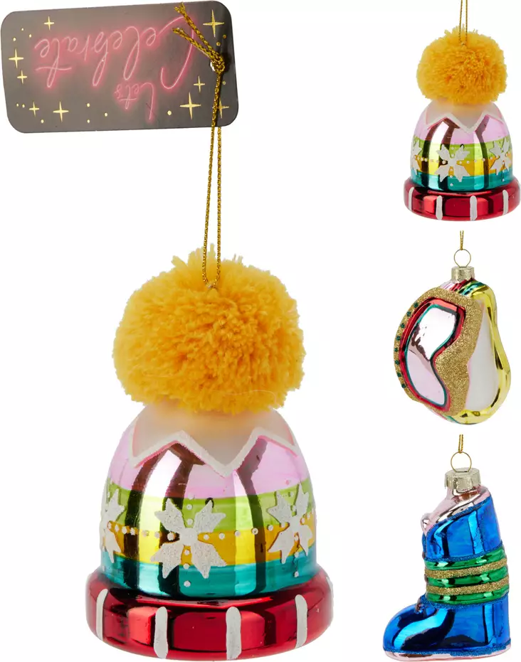 Färgglad juldekoration i glas SKI – glansig vinterdekoration med gyllene upphängningsband - Juldekorationer och textilier - 8721037638012 - 1