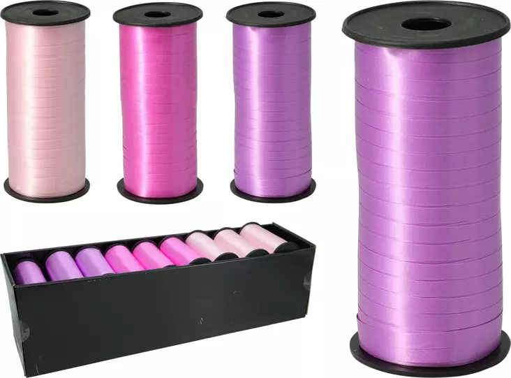 Presentband 5?mm x 100?m, glansigt polyesternband för presentförpackningar och dekoration, 3 nyanser av rosa - Förpackning och paketering - 8721037672252 - 1