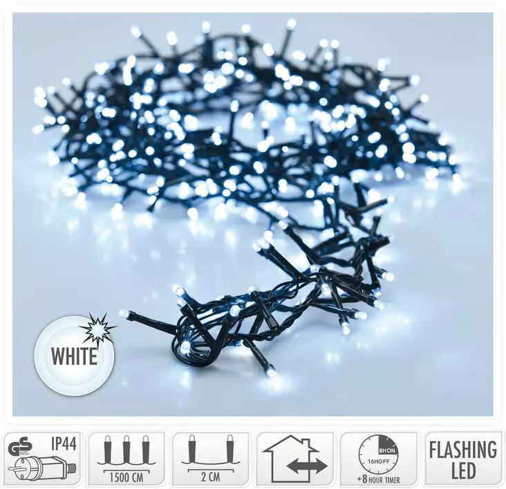 Snake LED ljusslinga 750 kallvita LED-lampor, timer och blinkande ljus, 15m för inomhus- och utomhusbruk - Ljusslingor - 8721037682152 - 1