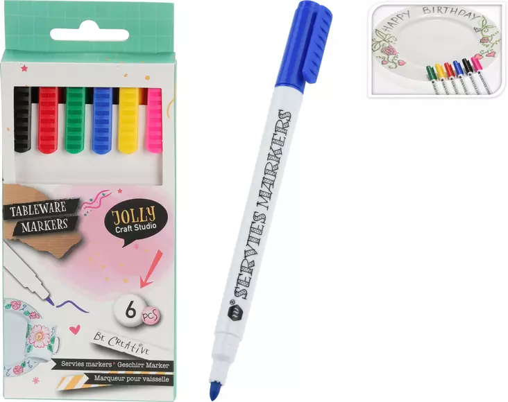 Servispennor 6-pack – Tuschpennor för porslin och glas - Fiberpennor, tuschpennor - 8719987389382 - 1