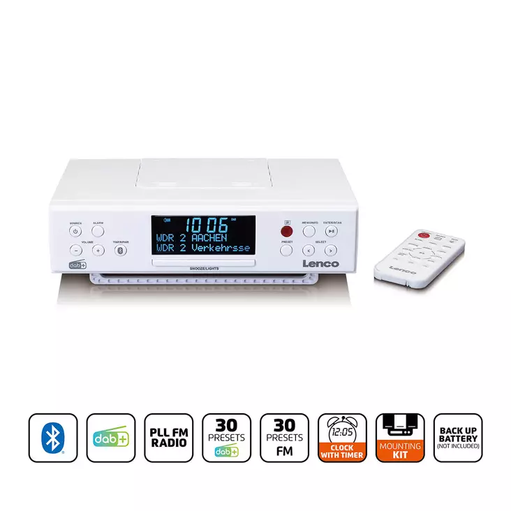 DAB+/FM köksradio med Bluetooth® LED-belysning och timer Vit - Radioapparater - 8711902078852 - 1
