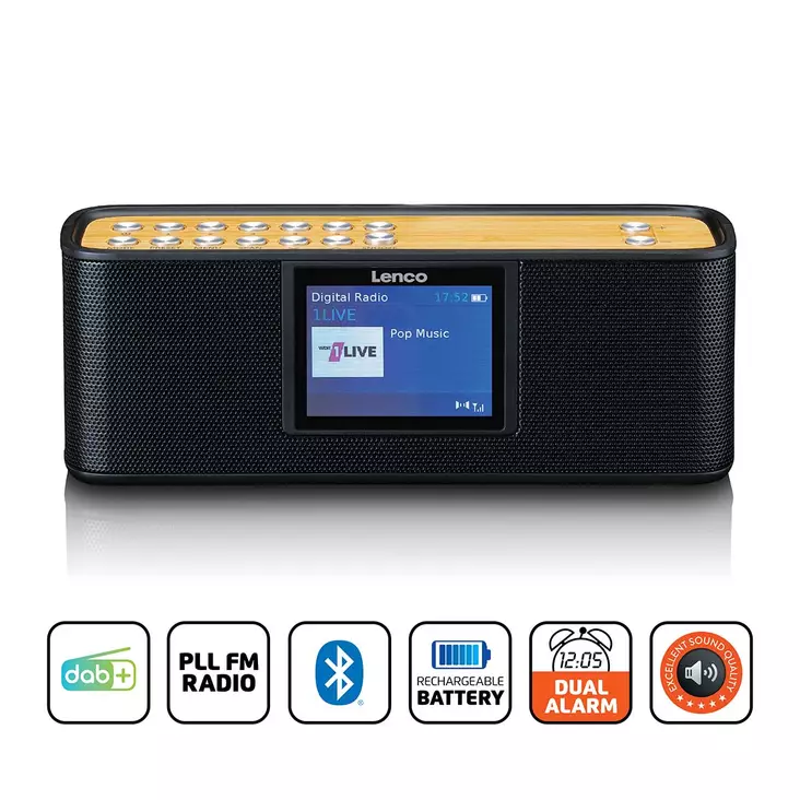 DAB/FM med 2,4" färgdisplay Bluetooth® uppladdningsbart batteri Svart - Radioapparater - 8711902071952 - 1