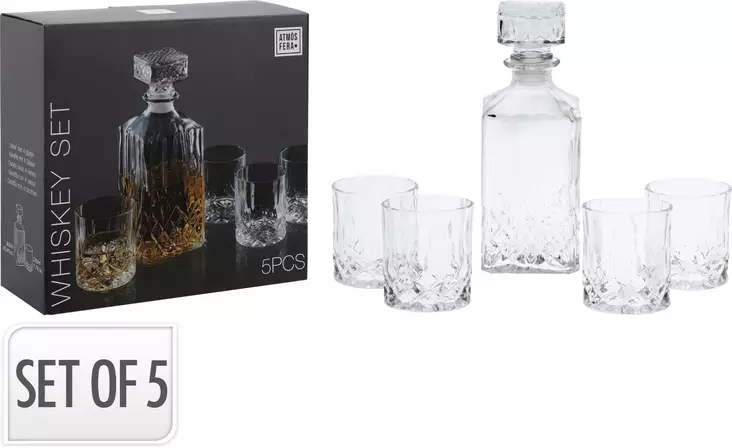 Dekanteringsset med glaskork, 900 ml, 4 glas, kristalldesign - Hushållsprodukter - 8719987058202 - 1