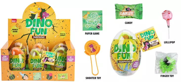 Dino Fun Egg sparbössa med godis och leksak - Godis - 8713305818882 - 1
