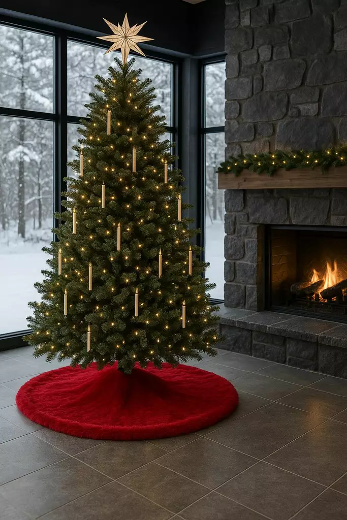 Julgransmatta Aberto Design Yilbasi Röd Polyester 150x150 cm - Juldekorationer och textilier - 8684283712922 - 1