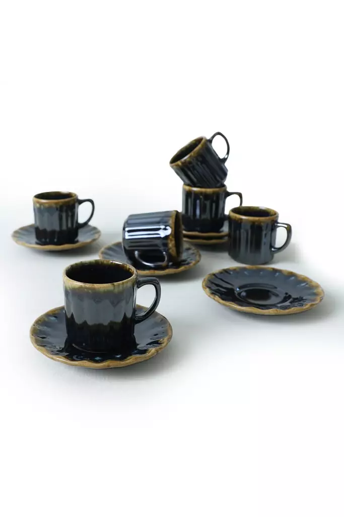 Kaffekoppar Set Hermia Svart Guld Keramik 12 Delar - Kaffe- och teserviser - 8684282992042 - 1