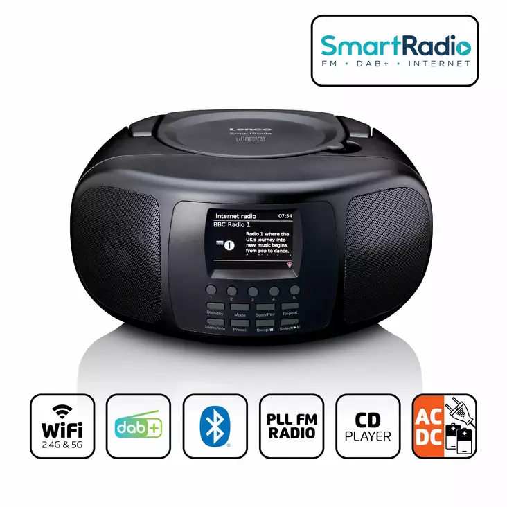 Portabel internetradio med DAB+/FM, Bluetooth®, CD-spelare och stor LCD-färgdisplay Svart - Radioapparater - 8711902078272 - 1