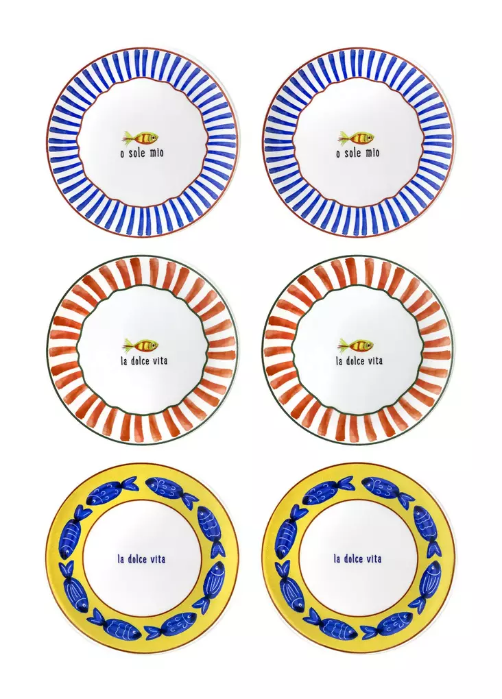 Keramiskt set med desserttallrikar (6 st), blå, 19 x 19 x 2 cm, hållbar, stilren - Tallrikar - 8684283616572 - 1