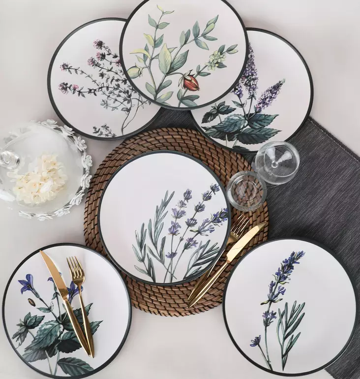 Serveringsfat Set Hermia Vit Grön Lila Svart Keramik 6 Delar - Serveringsfat - 8683743758302 - 1