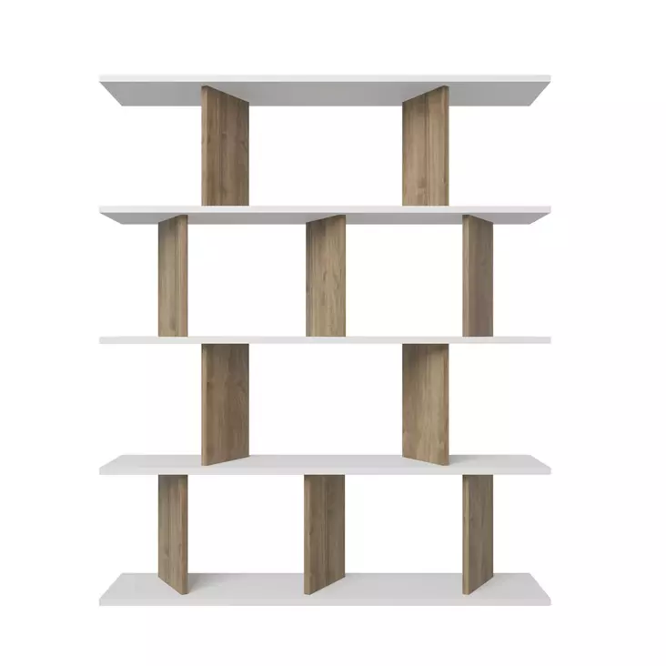 Bokhylla Hanah Home Grace Vit Valnöt Spånskiva 120x141x24,6 cm - Bokhyllor - 8683743960002 - 1