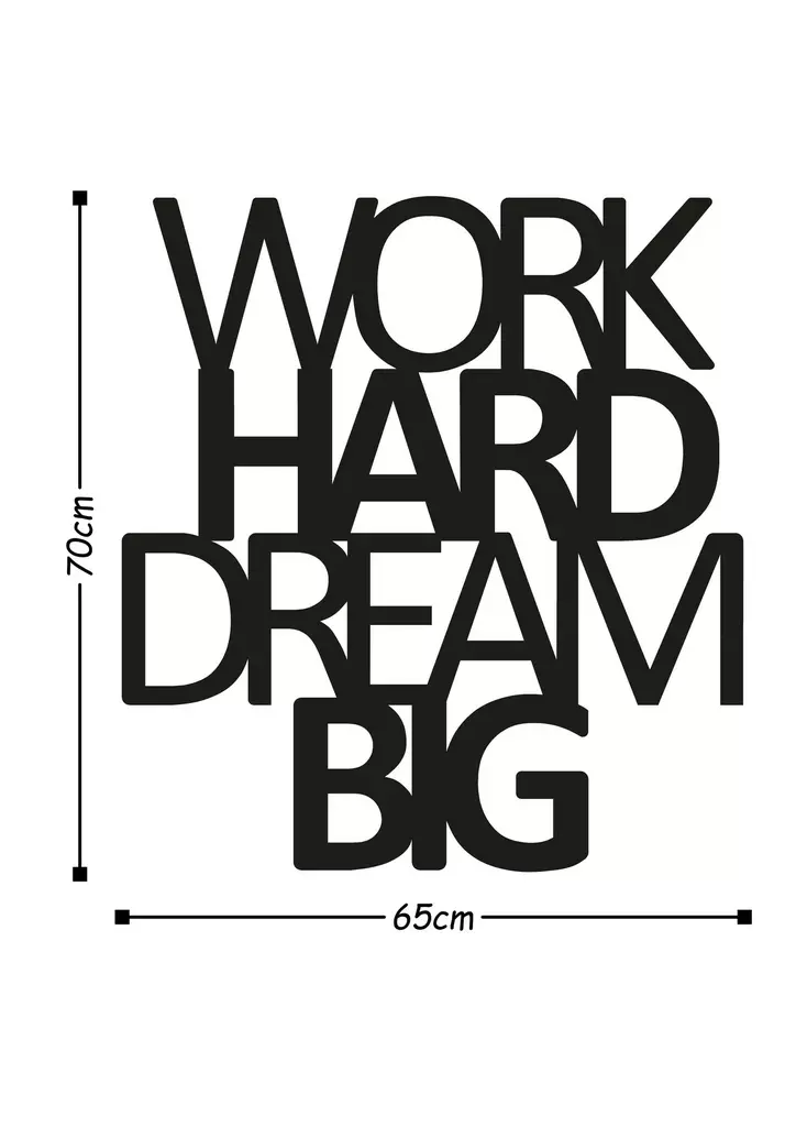 Väggdekor Metall Wallity Work Hard Dream Big Svart Metall 65x70 cm - Dekorationer, prydnadsföremål - 8681875450392 - 1