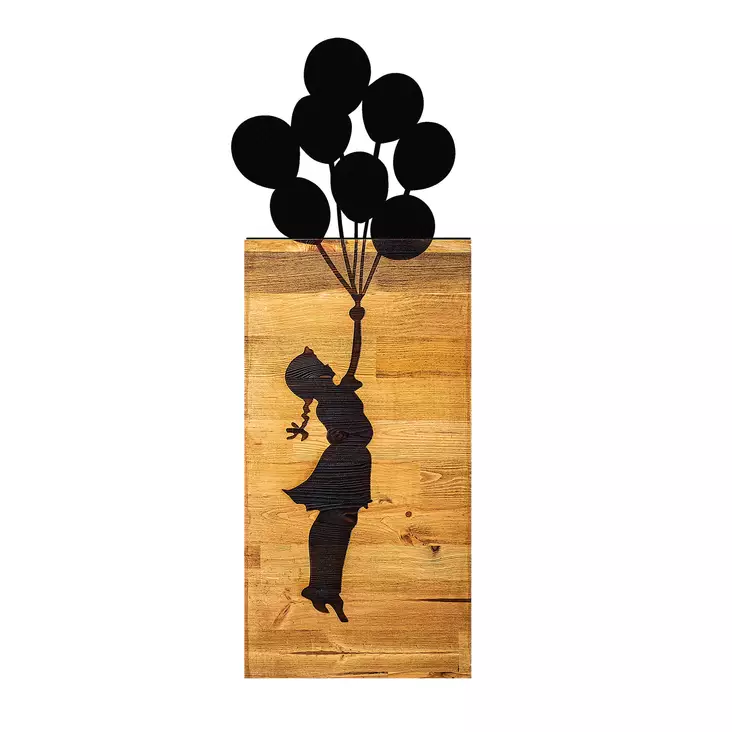Väggdekor Trä Wallity Child And Balloons Svart Trä/Metall 30x86 cm - Dekorationer, prydnadsföremål - 8682870773592 - 1