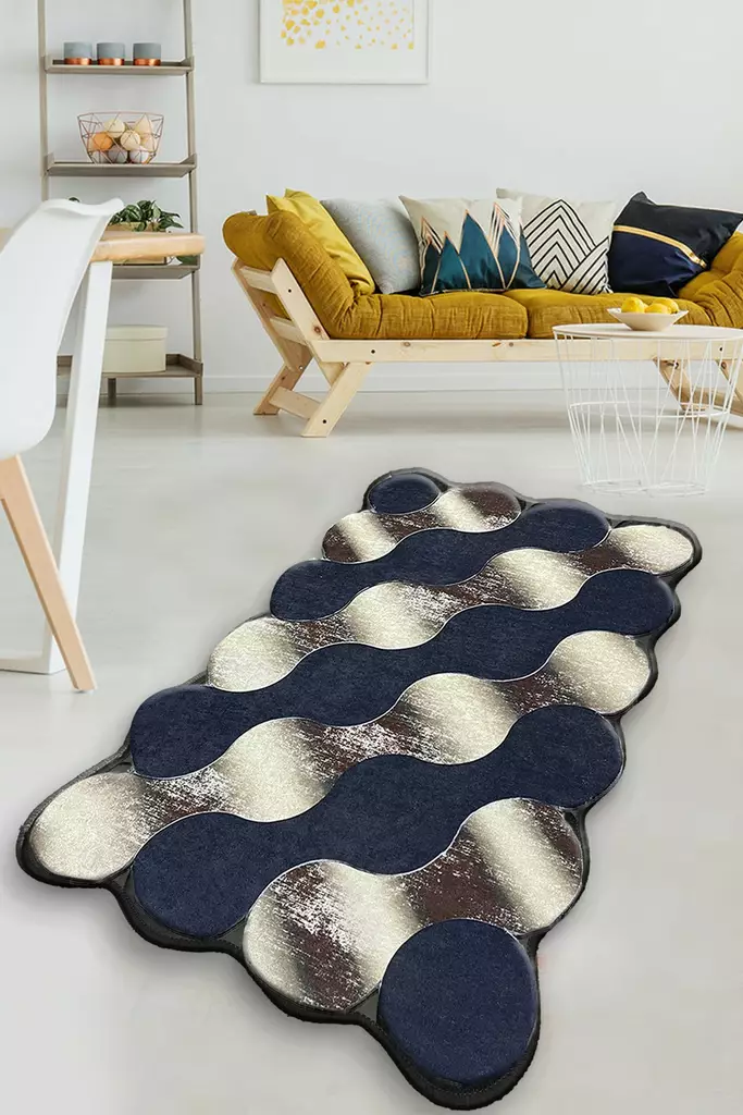 Matta Conceptum Circle Guld Mörkblå Beige Polyester 80x120 cm - Små mattor och gångmattor - 8683743782482 - 1